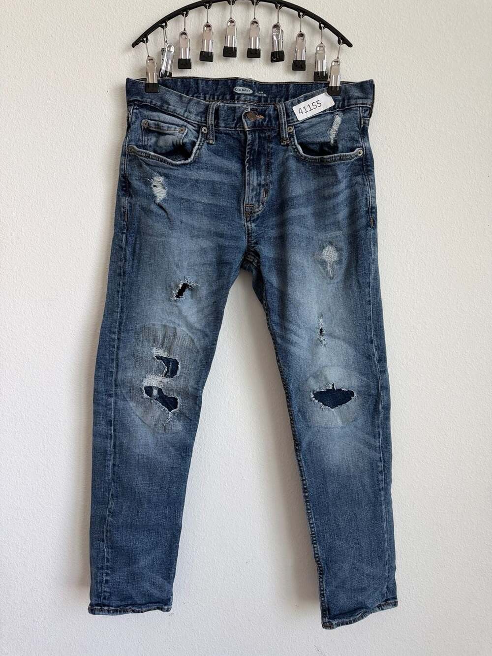 Old Navy Slim Built-In Flex Distressed Blue Jeans
